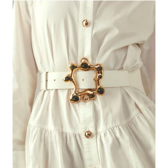 Cynthia Rowley Accessories - Cynthia Rowley Hidden Gem Gold Metal Cabochons Leather Belt NWT 298 O/S